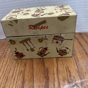 Vintage OHIO ART Co Kitchen RECIPES Cooking Tin Metal Box-As Is