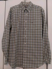 Men's Nautica XL Green, Blue Check Button Down Long Sleeve Shirt, Cotton Wrinkle
