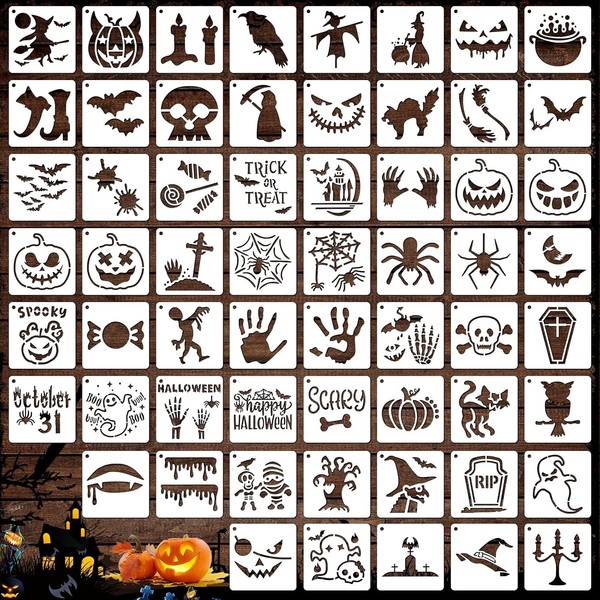 Halloween Schablonen Set 60Stk 7,6Cm Wiederverwendbar Malschablonen Deko-image
