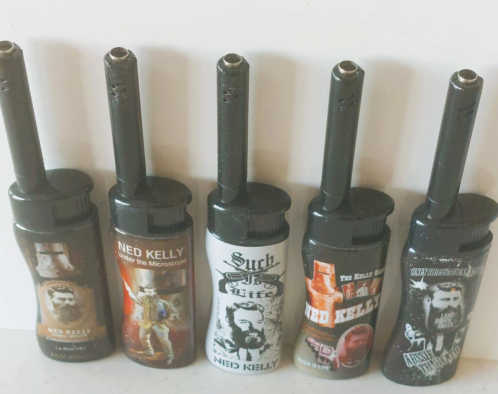 utility lighters set of five jet flame wind proof refillable Ned Kelly pattern - Picture 1 of 6
