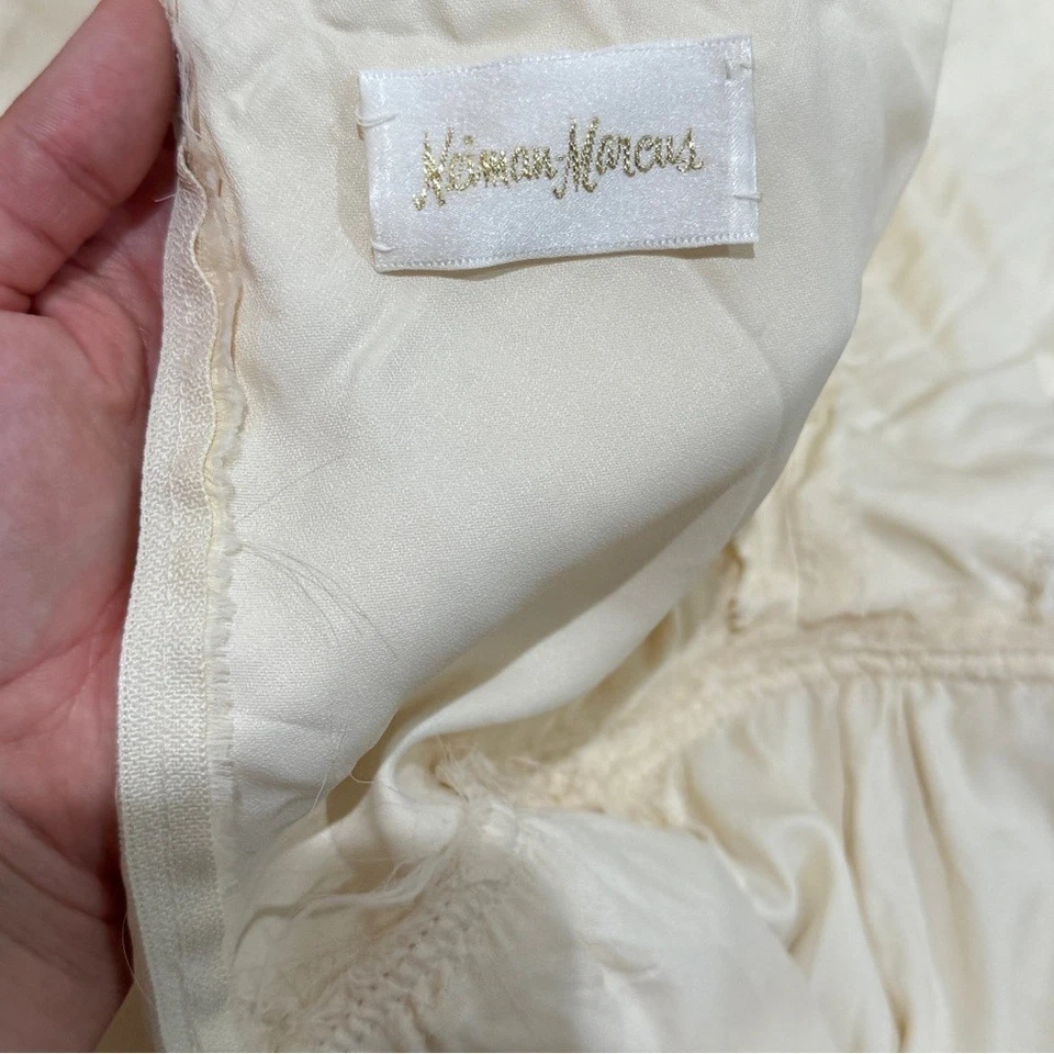Maxi Vestido Midi De Colección Neiman Marcus Encaje Gasa XS Marfil Crema Cuello Alto Nupcial Foto 2 de 4