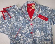 NWT PJ Salvage Blue/White SNOWY WINTER SCENE Flannel Pajama Set M GRATEFUL