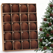 20-Pack Dark Brown Flocked Velvet Christmas Ball Ornaments, 3.15