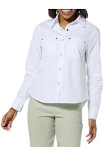 HUE Women's Long Sleeve Button Down Denim Shirt Bright White