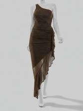City Studio Women's Brown Glitter Ruched One-Shoulder Dress Juniors Size XS