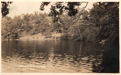 Wellesley College Campus Massachusetts Lake Scene Real Photo RPPC 1926 Postcard