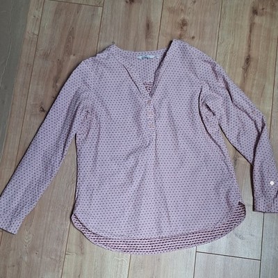 TOM TAILOR Damen Bluse 36 rosa/weiß/rot gepunktet V-Ausschnitt Langarm
