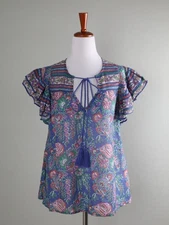 ANTHROPOLOGIE $150 Love the Label Tiered Flutter Sleeve Floral Top Size Small