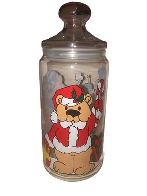 Christmas Bears Dunkin Donuts Munchkins Glass Container Canister  Vintage Fun