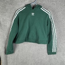 Adidas Hoodie Womens Small Green Cropped 3-Stripes Trefoil Pullover Originals