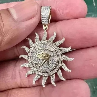 2.30Ct Round Cut Real Moissanite Women's Eye Sun Pendant 14K Yellow Gold Plated