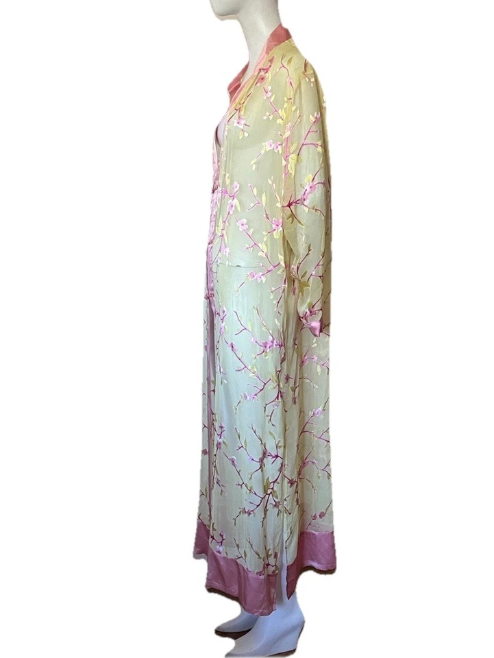 Dreamsacks Silk Night Gown & Sheer Kimonos Yellow Pink Cherry Blossom Size L - Image 3 of 4