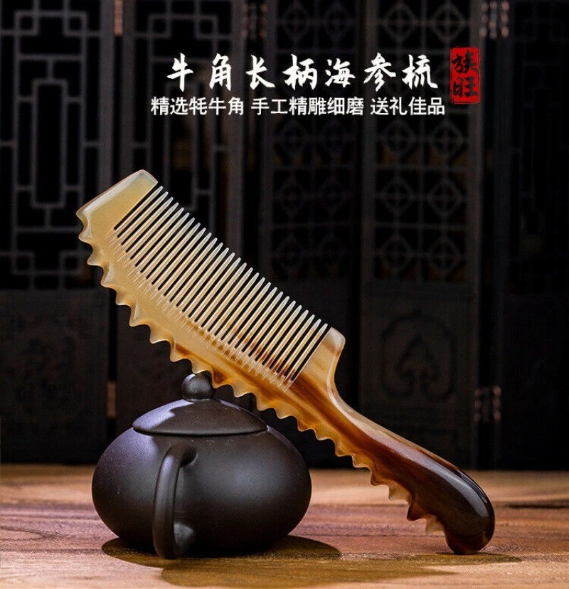 Premium Yak Horn Comb with Carved Handle for Detangling Hair Massage 7 Inch Gift - Image 2 of 4