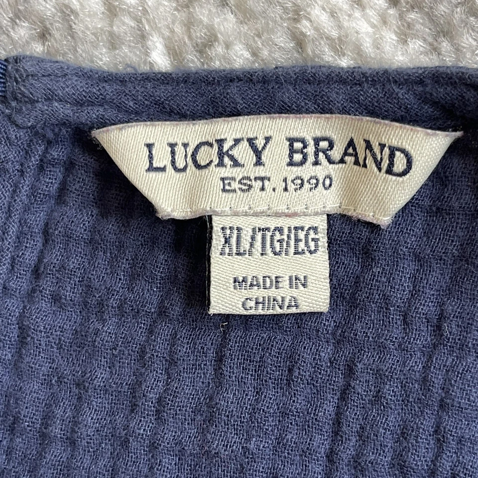 Vestido Lucky Brand Gauzy Niña Talla XL Azul Marino Mangas Largas Bolsillo Bordado Foto 2 de 4