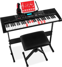 61 Key Electronic Keyboard for Beginners Lighted Keys LCD Headphones Stand Bench