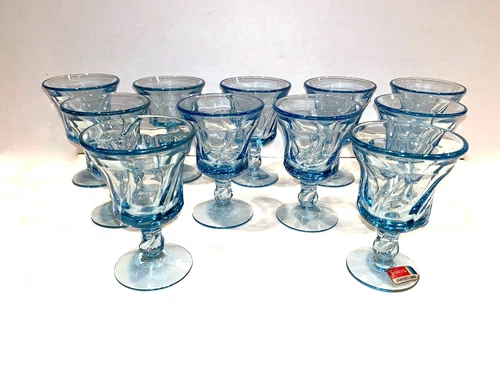 Vintage Fostoria Jamestown Light Blue Small Footed Wine Glass 4-3/8" 11 pce USA