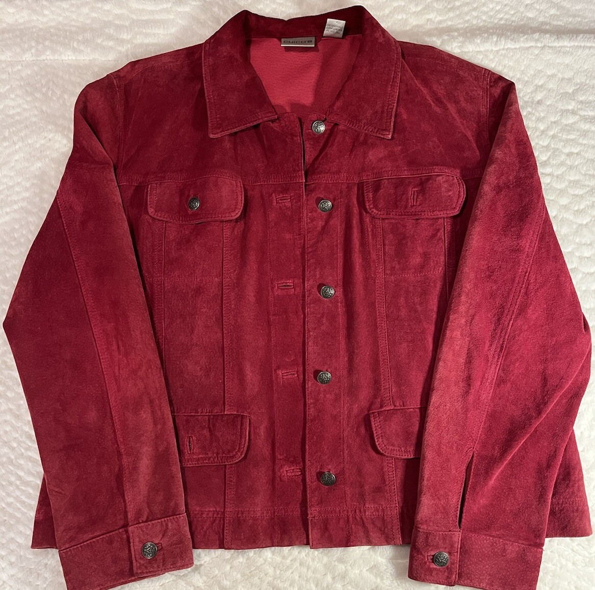 Chico's Womens Button Down Solid Red 100% Leather… - image 2