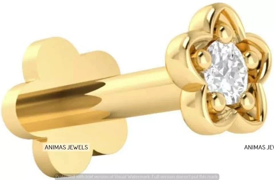 Pin solitario de diamante real de 0,04 quilates H-I/S-I para mujer de oro amarillo de 14 quilates Foto 2 de 4