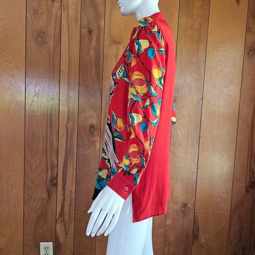 Vintage 80s does 40s Novelty Kitsch Fruit Panther Silk Editorial Blouse Top S/M - Picture 6 of 10