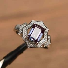 2.80Ct Emerald Cut Simulated Alexandrite Engagement Ring 14K White Gold Plated