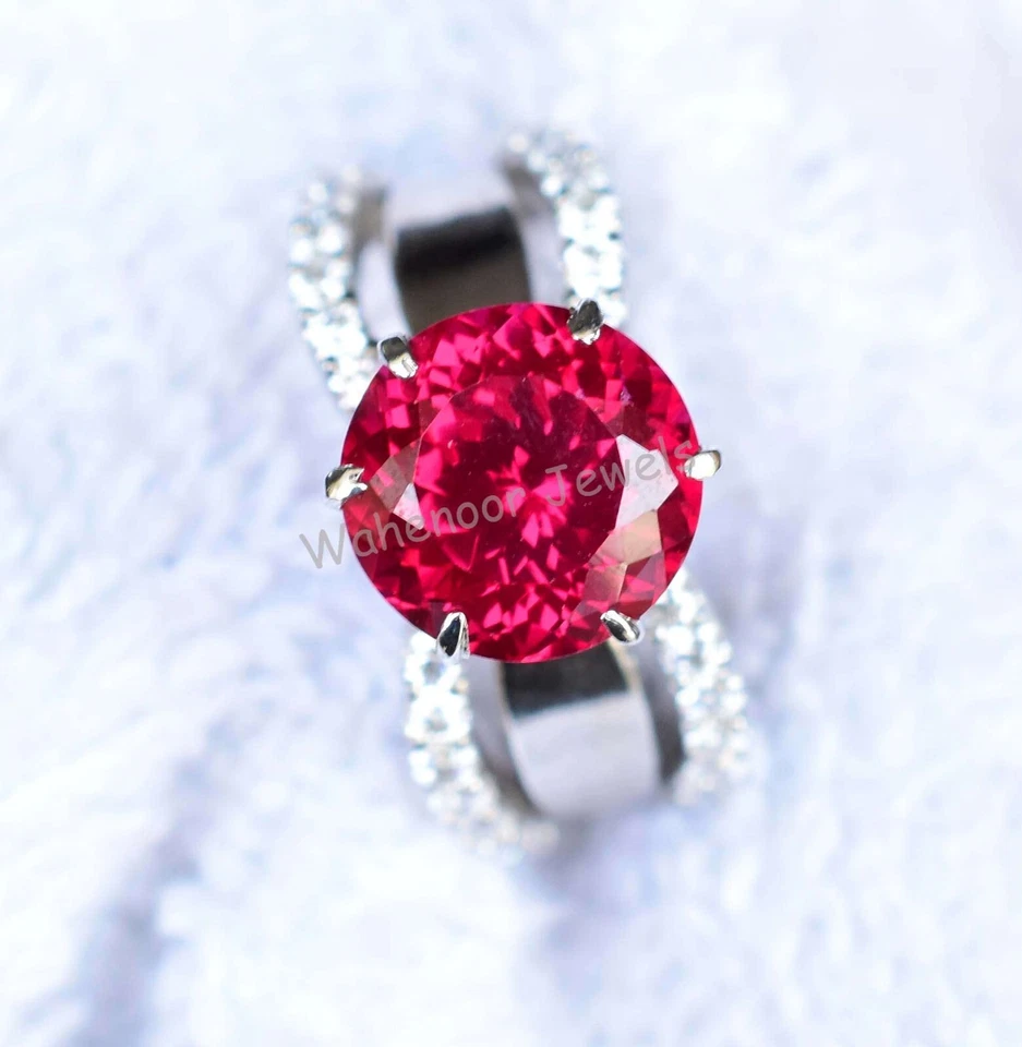 Anillo De Plata Esterlina 925 Con Rubí Rojo Y Diamante Bypass Certificado - Imagen 2 de 4