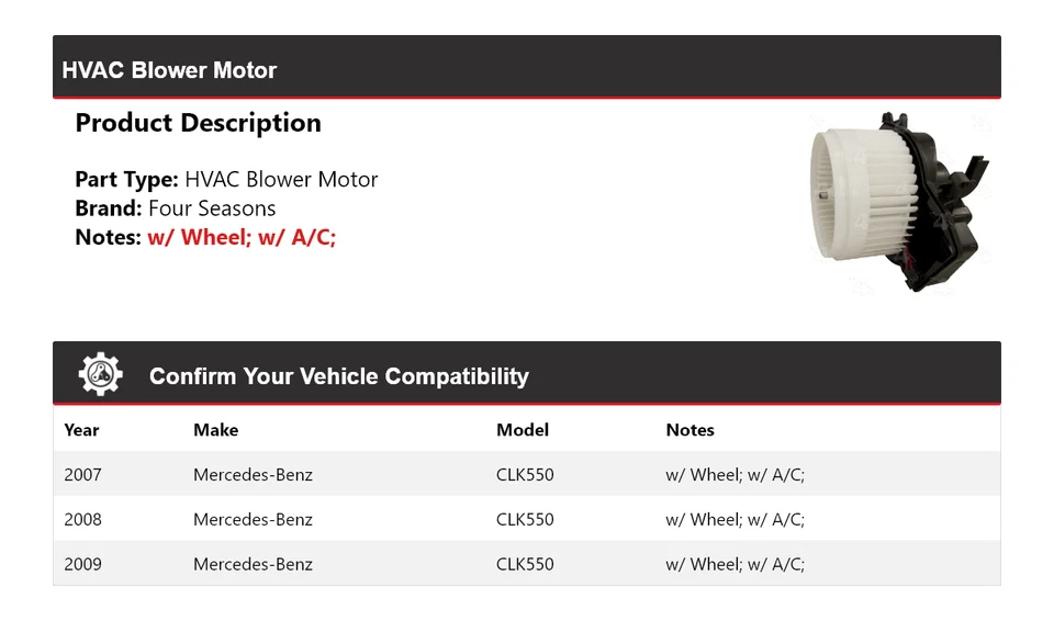 Motor soplador de climatización para Mercedes-Benz CLK550 2007-2009 4 estaciones 2008 Foto 2 de 4