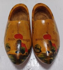 Vintage Dutch Wooden Shoes Clogs Hand Carved Hand Painted Hanging From Holland