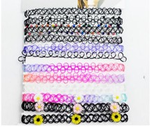Gothic Choker Tattoo Necklace Stretch Henna Elastic Set for Women Girls 12pc set
