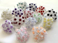 Mini Satin Roses with Tulle & Pips Wire Stems Flowers Craft Favors Small 144 pcs