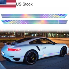 2x Sport Racing Colorful Neo Car Body Reflective Side Skirt Stripe Decal Sticker