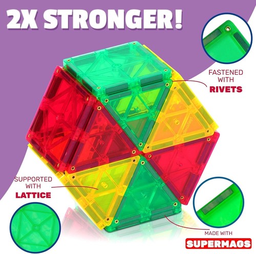 Playmags Supermags Genuine Magnetic Tiles with 13 ABC Clickins (150 Pieces) - Picture 5 of 7
