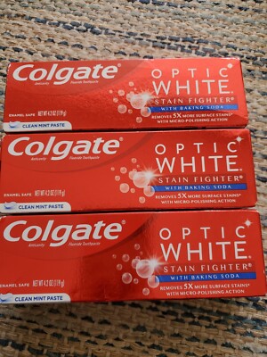 3 Colgate Optic White Stain Fighter Clean Mint paste w/Baking Soda 4.2oz