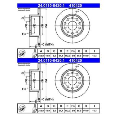 2x ATE 24.0110-0420.1 Bremsscheibe für Skoda Octavia III 5E5 5E6 5E3 NL3 NR3