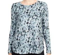 Joan Vass NY Long Sleeve Sweater Top Size L XL Gray Leopard Animal Print $58 NWT