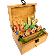 Wise Skies Jumbo Bamboo Rolling Lock Box Set Raw Rolling Papers Tips Cone Holder