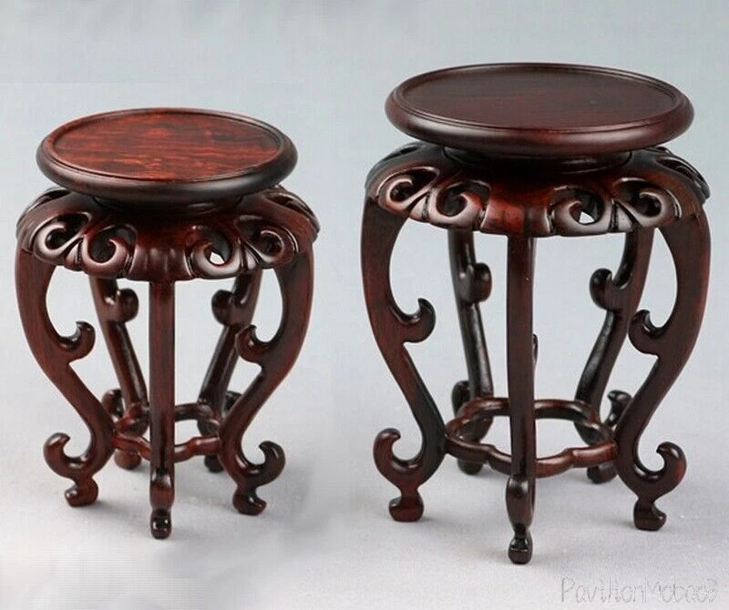 Rosewood Carved Fishbowl Display Stand Bonsai Teapot Stone Vase Flower Rack Base — 第 2/4 张图片