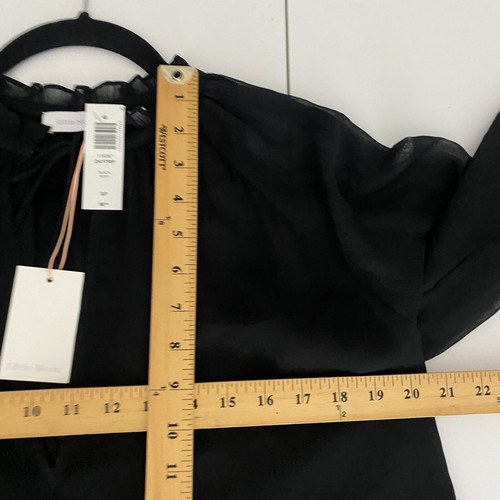 Little Moon Aritzia Blouse Size Small Black Chiffon Ruffle Semi Sheer Tie Neck - 第 11/13 張圖片