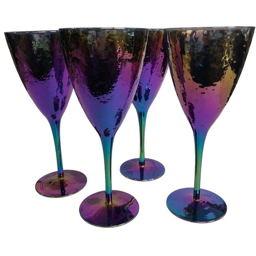 4 Sienna Stem Wine Handmade Rainbow Iridescent Champagne Glasses 380m Barware 9" - Picture 9 of 17