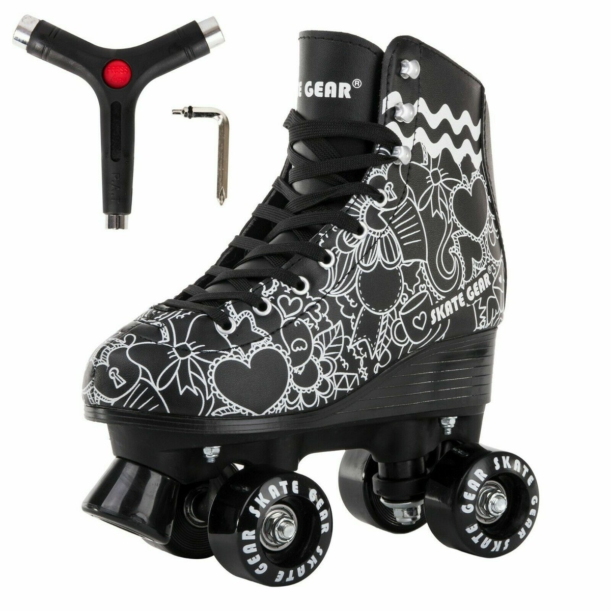 Skate Gear Cute Quad Roller Skates for Kids and Adults Black