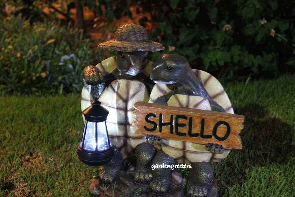 GARDEN STATUE TURTLE COUPLE WITH SOLAR LANTERN, TURTLE WITH SOLAR LIGHT FIGURINE - Image 4 of 4