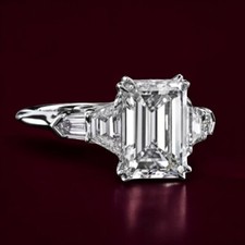 Emerald Cut Diamond Rings Lab Grown 4.20 Ct 14K White Gold Wedding IGI Certified