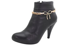 Women Gold Metal Boot Chain Bracelet Shoe Gift Bow Tie Ribbon Charm Adjustable