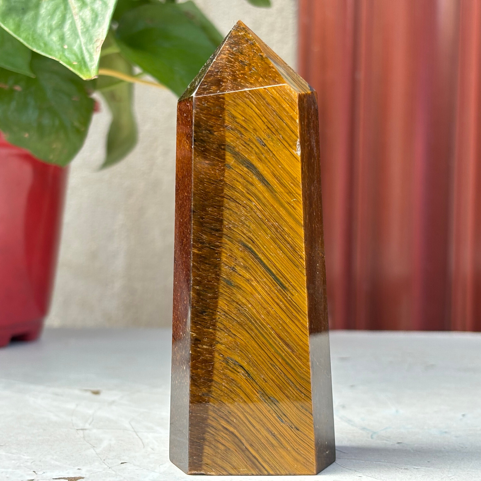 76g Natural Tiger Eye Quartz Hexagon Tower Crystal Healing Stone Mineral
