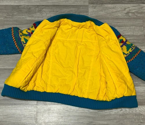Vintage 90s Zip Up Sweater Colorful Aztec Dutch Geometric Reversible Youth M/L - Picture 5 of 9