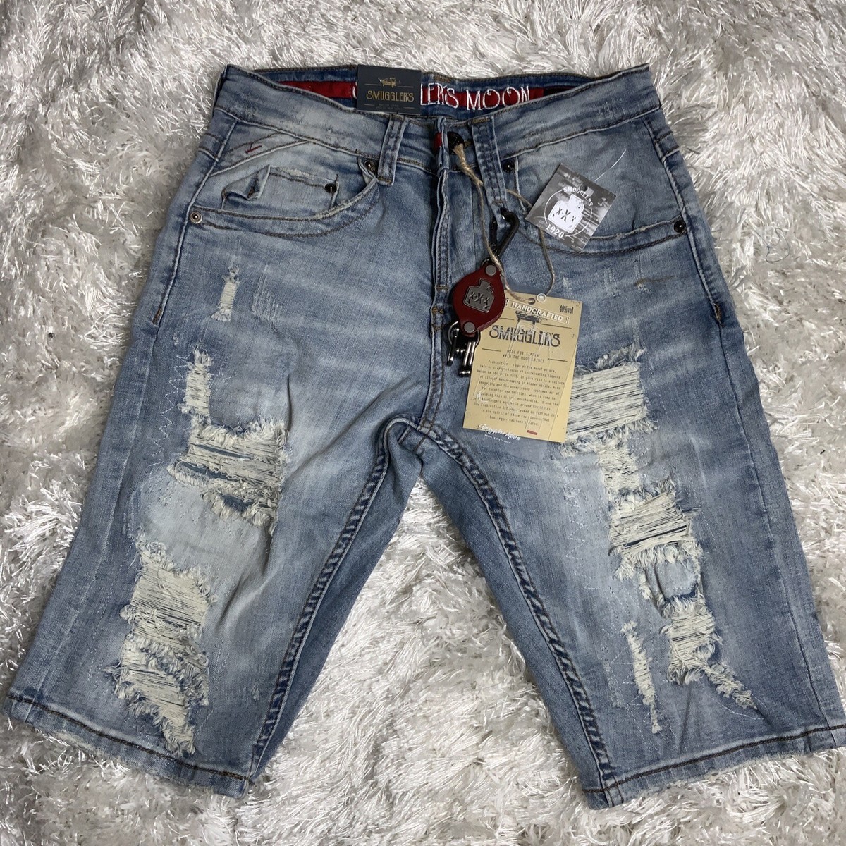 Smugglers Moon Men's Dark Indigo Ripped Denim Shorts Size 28