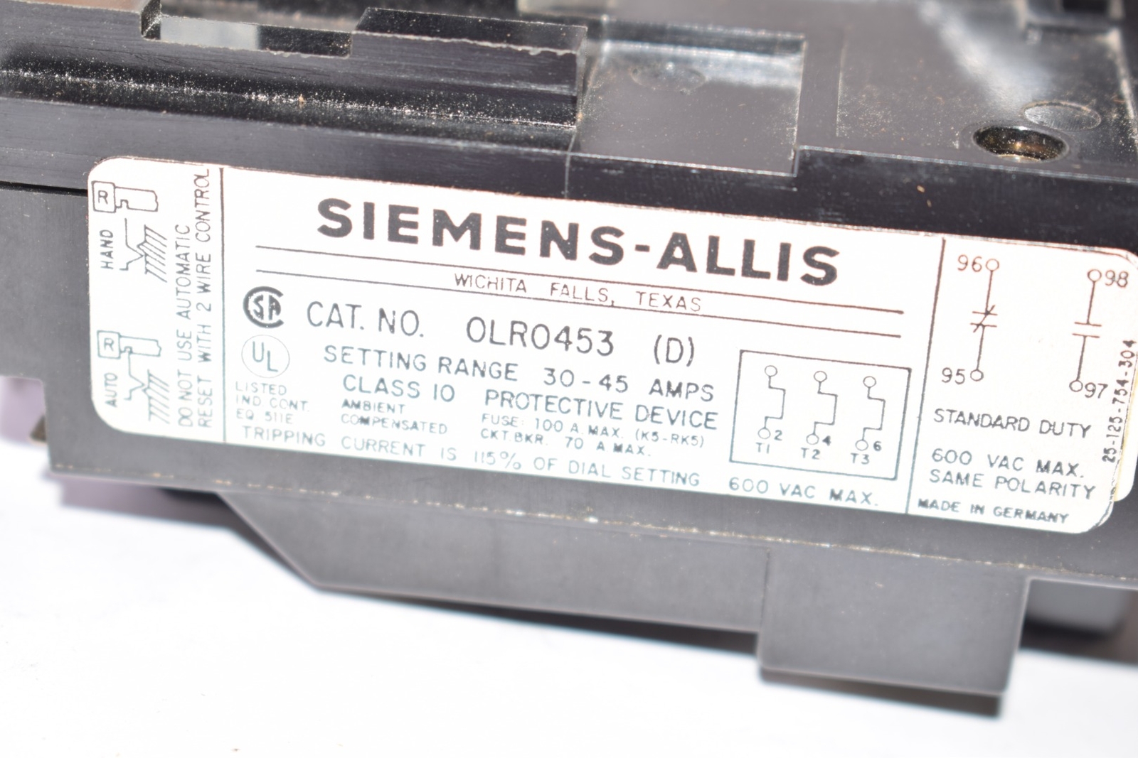 NEW SiemensAllis 0LR0453 (D) Overload Relay 3045 Amps 600VAC MAX eBay