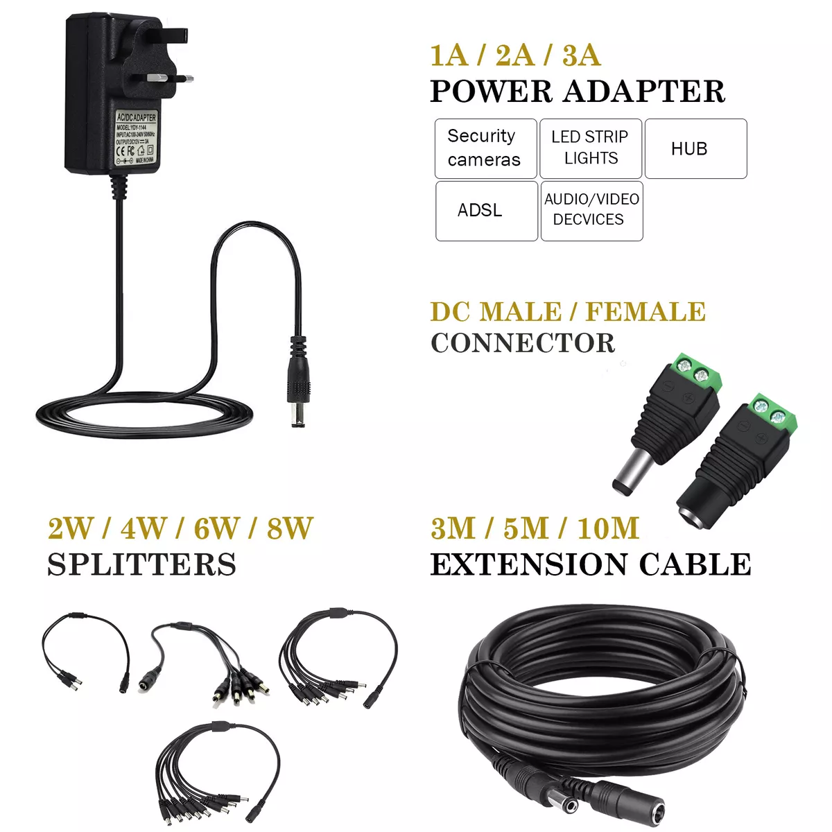 AC DC 12V 1A 2A 3A POWER SUPPLY ADAPTER CHARGER FOR CAMERA LED STRIP LIGHT CCTV