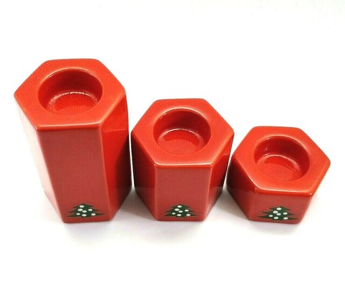 Rare VTG WAECHTERSBACH West Germany Red Candle Holders Christmas Trees Set of 3 - Picture 11 of 12