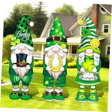 3 Pcs St. Patrick's Day Yard Sign Gnome Outdoor Sign with Stakes St. Shamrock