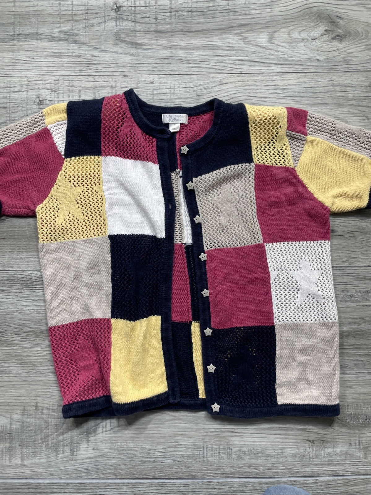 Christipher Banks Patchwork Star Sweater Short Sl… - image 1